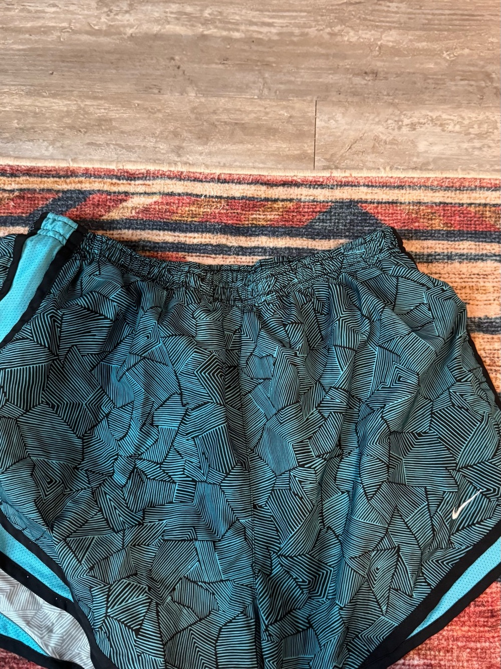 Nike Women's Teal Black Patterned Athletic Shorts